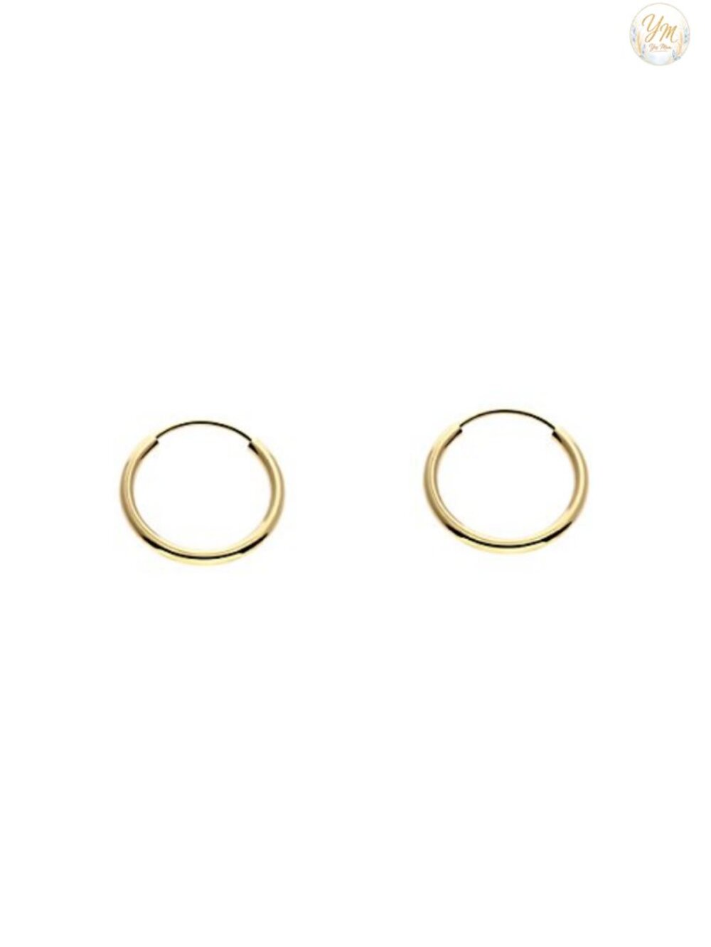 14k Yellow Gold Endless Hoop Earrings Round Flexible Thin Small Continuous Real